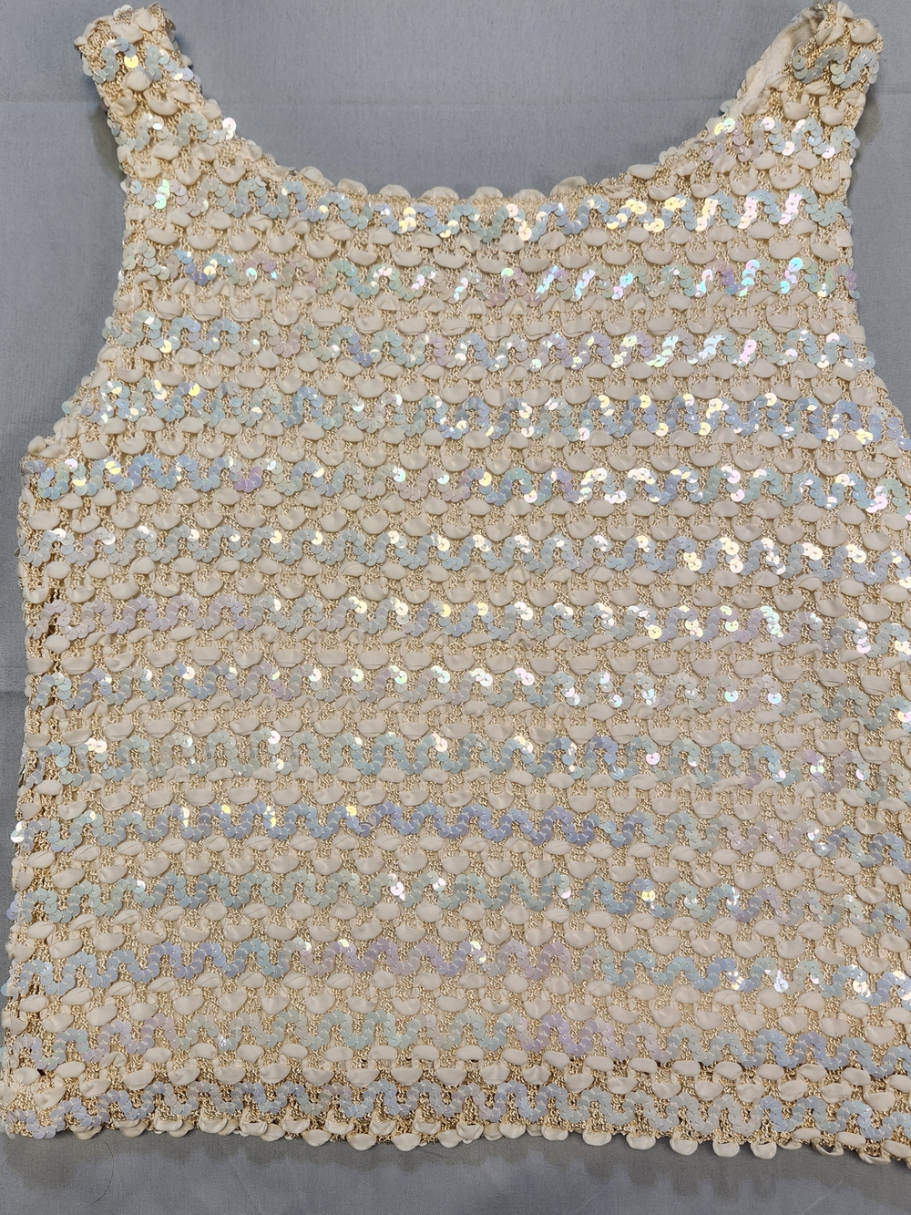 P.S Boutique VTG Sleeveless Sequined Shell Top Ivory Lined Vintage ‘60s Sz Small - Picture 4 of 6
